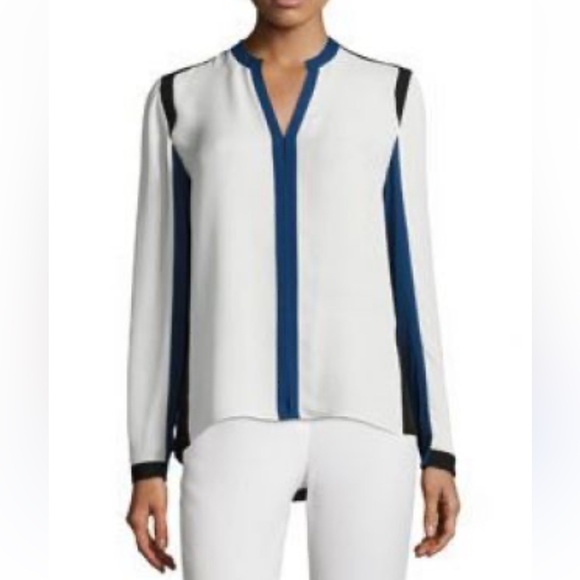 Elie Tahari Silk blouse, excellent condition, Size M White, dark blue & black - Picture 1 of 7